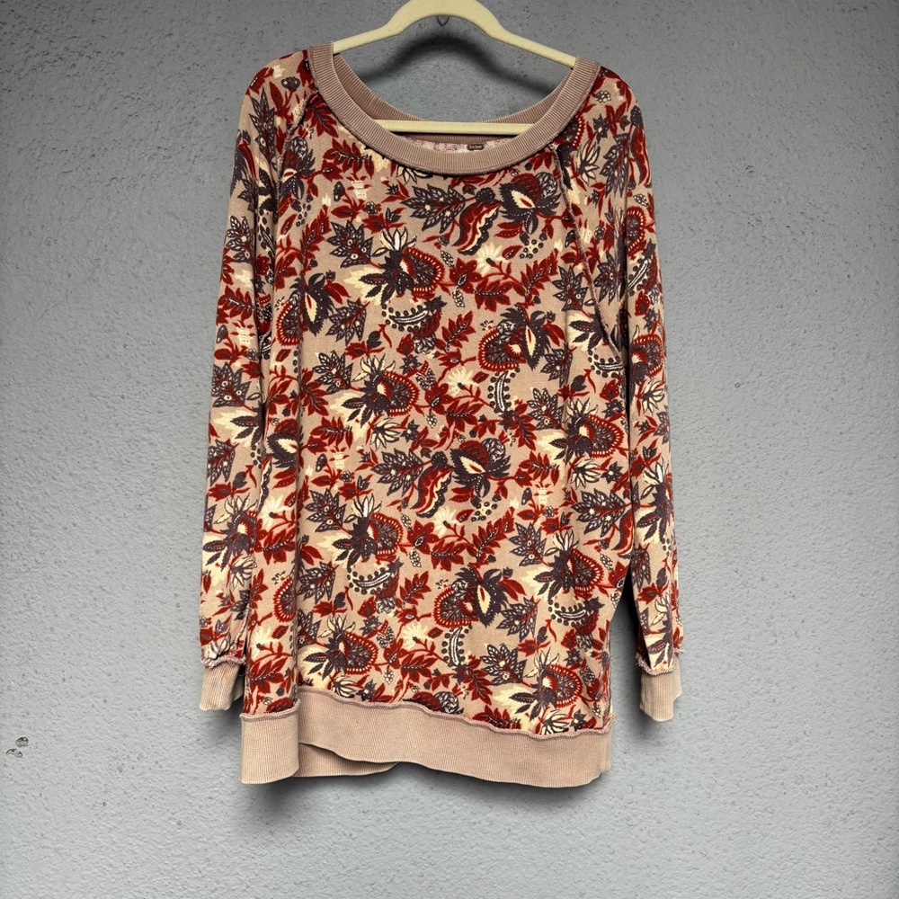 Free People Textured Top in Cream and Red. 100% Cotton